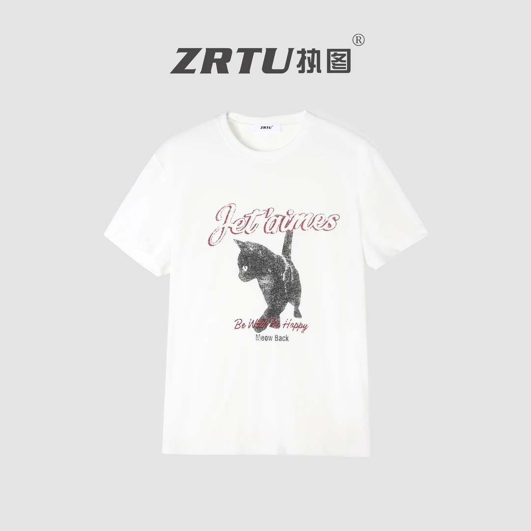 ZRTU/执图女士小猫回头印花T恤休闲短袖