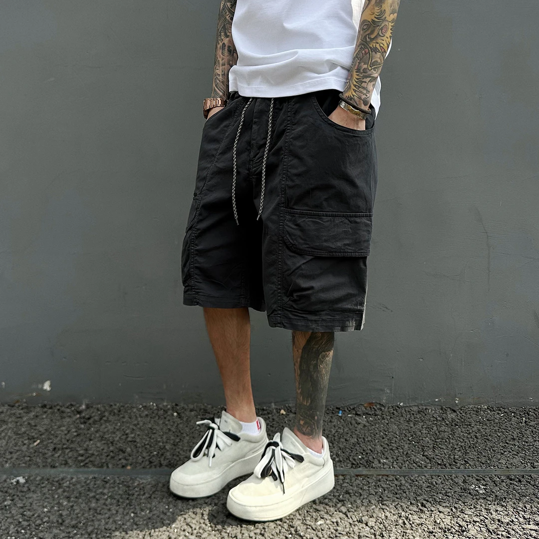 【UNAPS】夏季cleanfit立体口袋美式工装短裤男女抽绳直筒五分裤子