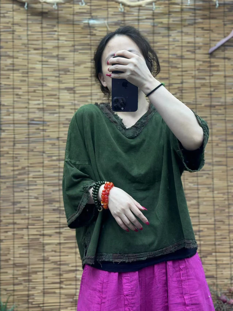 HY   毛边炒色做旧净版T恤