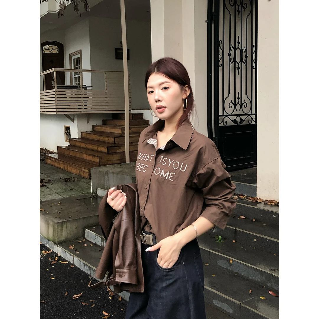 甜辣多多【曼切斯特】衬衫女2025年秋季新款宽松小众设计长袖短外套