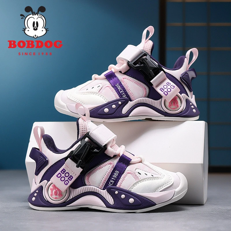 巴布豆女童运动鞋加绒二棉皮面2025秋冬新款百搭防滑磁力扣儿童鞋