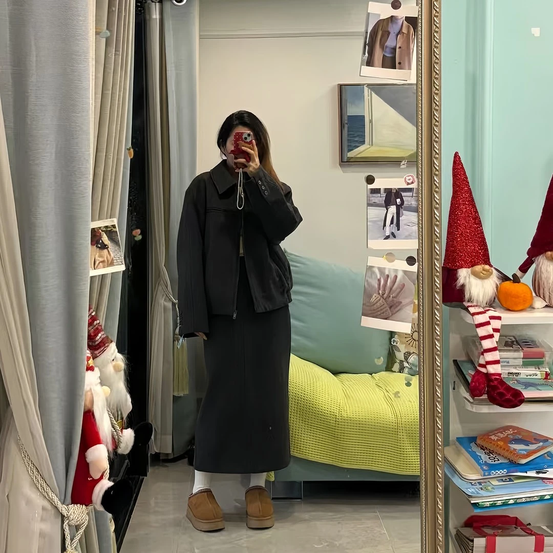 韩系毛呢夹克套装女2025冬季高级小香风加厚呢子外套半身裙两件套