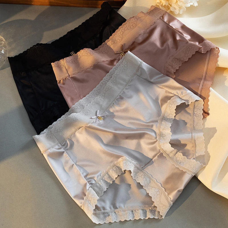 【超值五条装】绸缎无痕内裤中高腰蕾丝薄款抗菌舒适透气女士三角裤