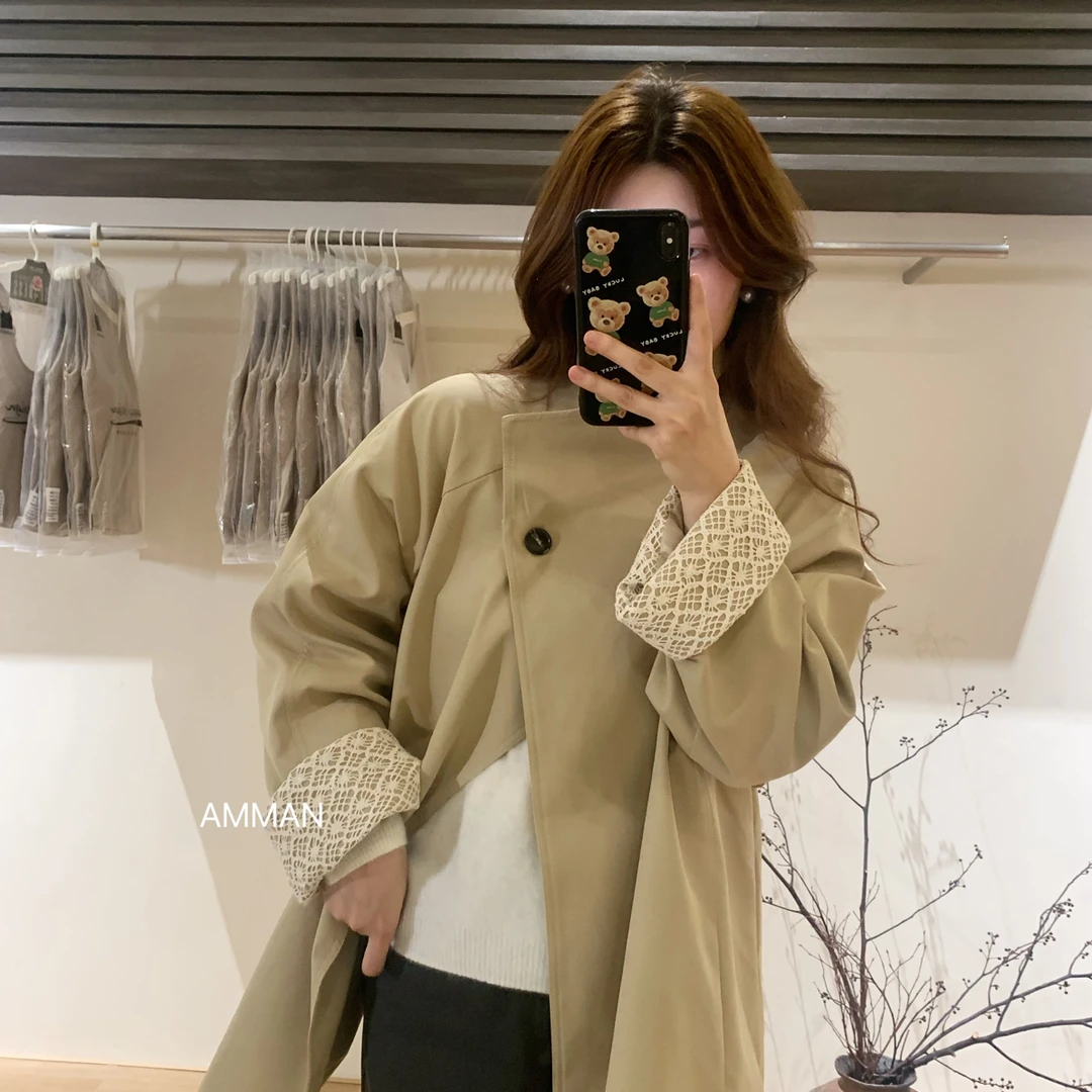 蕾丝袖风衣｜韩系温柔单边蕾丝袖风衣