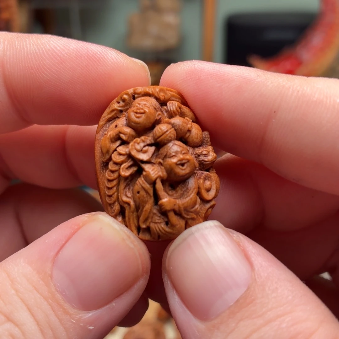 桃核雕刻和合二仙