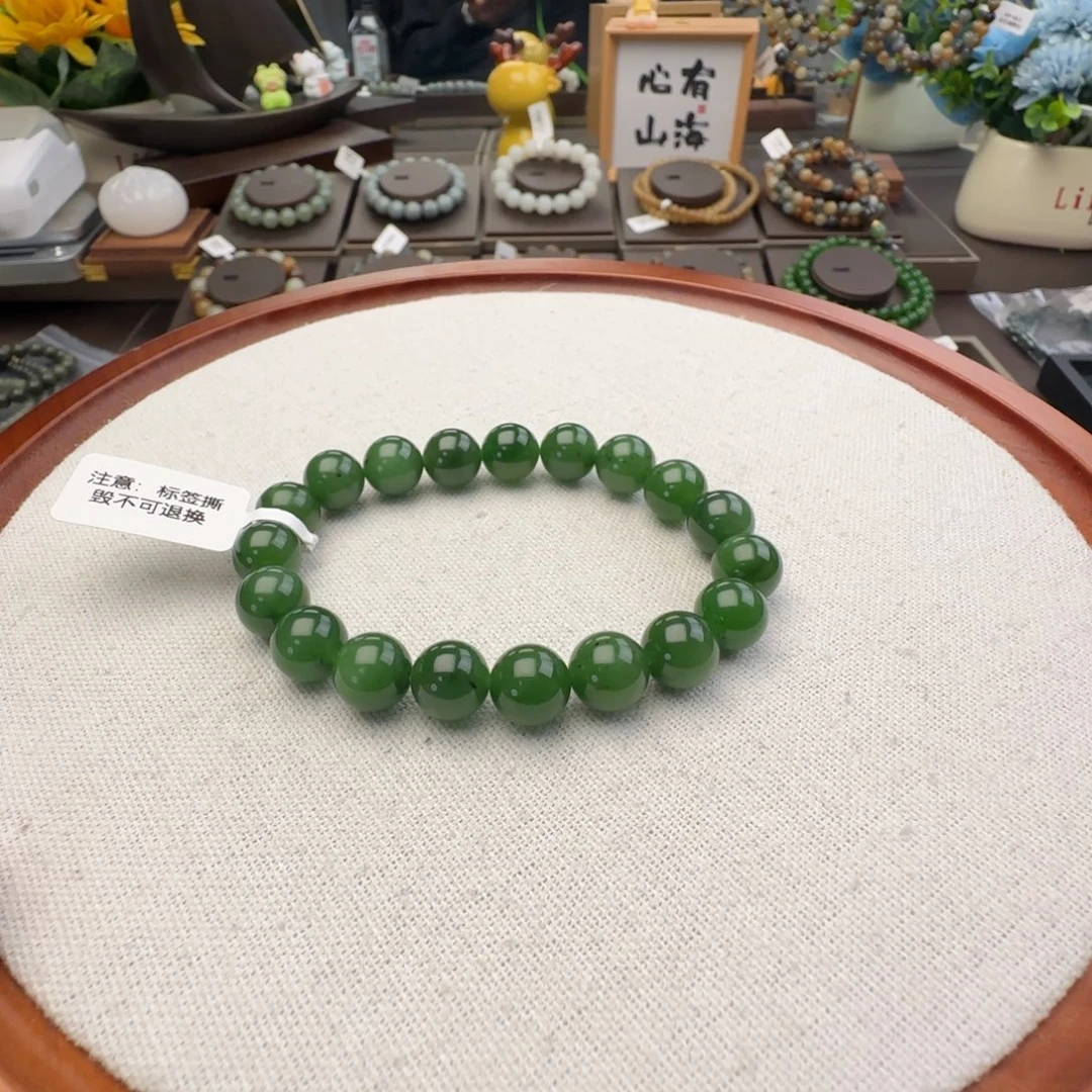 和田玉未镶嵌手链卡10辣阳绿色果冻底俄料，13-1