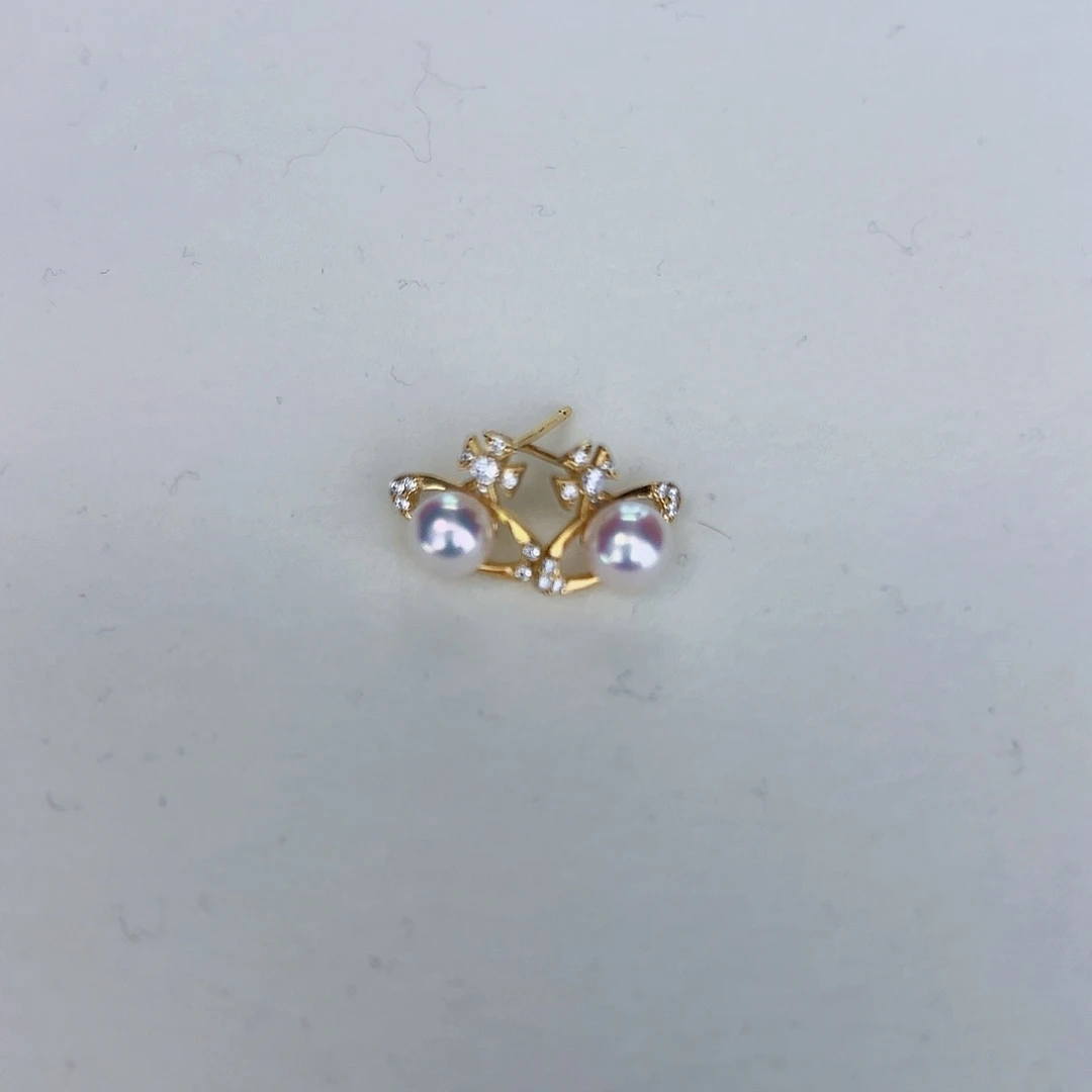 海水珍珠海水akoya土星耳钉5-6mm银S925镶嵌黛*