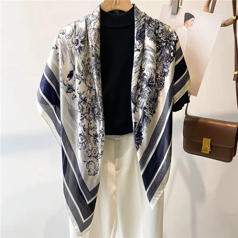 山水画 丽锦缎 70*70 国风气质款丝巾