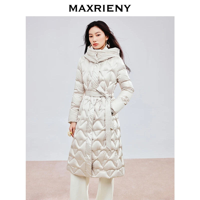 【芊芊专属】MAXRIENY系带收腰羽绒服女冬新款鸭绒保暖外套中长款