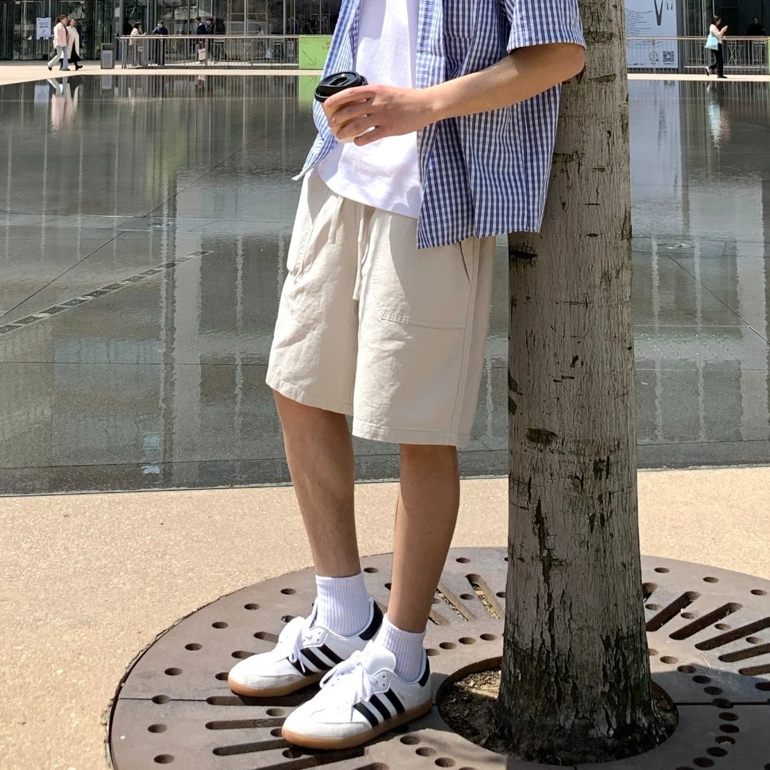 SUNSET 纯色防盗大口袋工装短裤夏季宽松休闲抽绳五分裤【DK21】