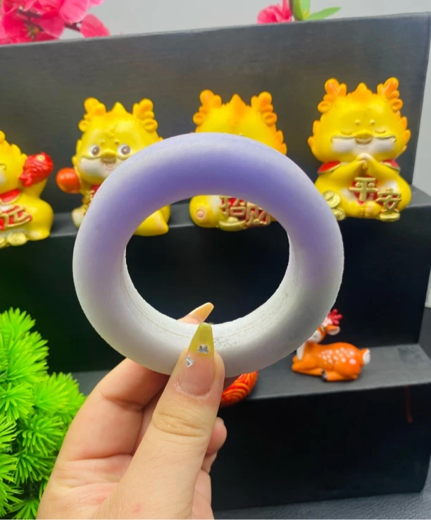 天然缅甸翡翠A货半山水紫罗兰正/圆条女款时尚未抛光定制玉手镯