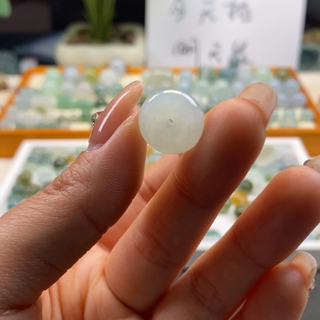 翡翠散珠天然翡翠平安扣13.6×5.6