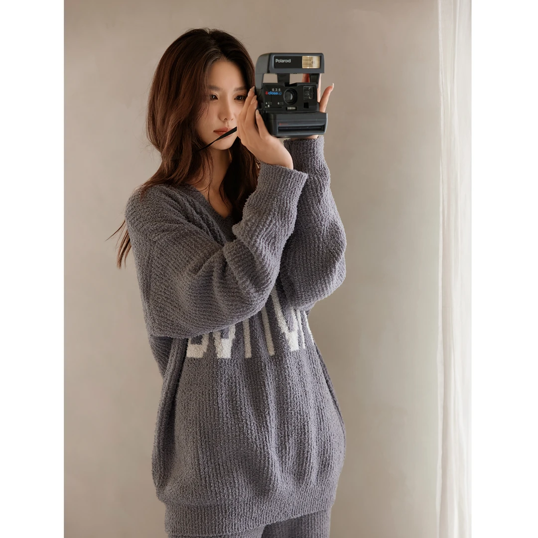 美腾软绵绵睡衣女士秋冬季保暖半边绒家居服套头可外穿珊瑚绒套装