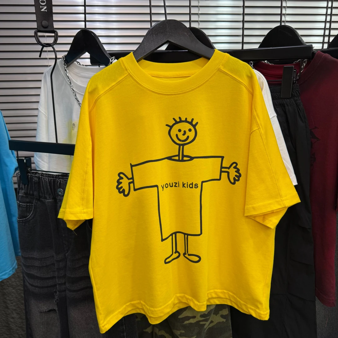 【元素kids】男童时尚纯棉宽松潮童短袖T夏季百搭黄色印花半袖韩版
