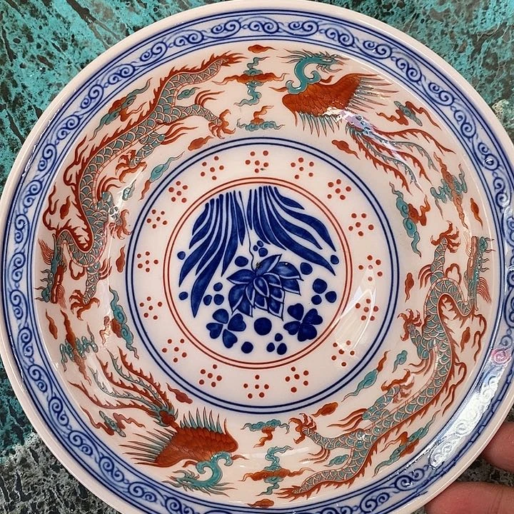 摆件陶瓷红稀土斗彩龙凤盘