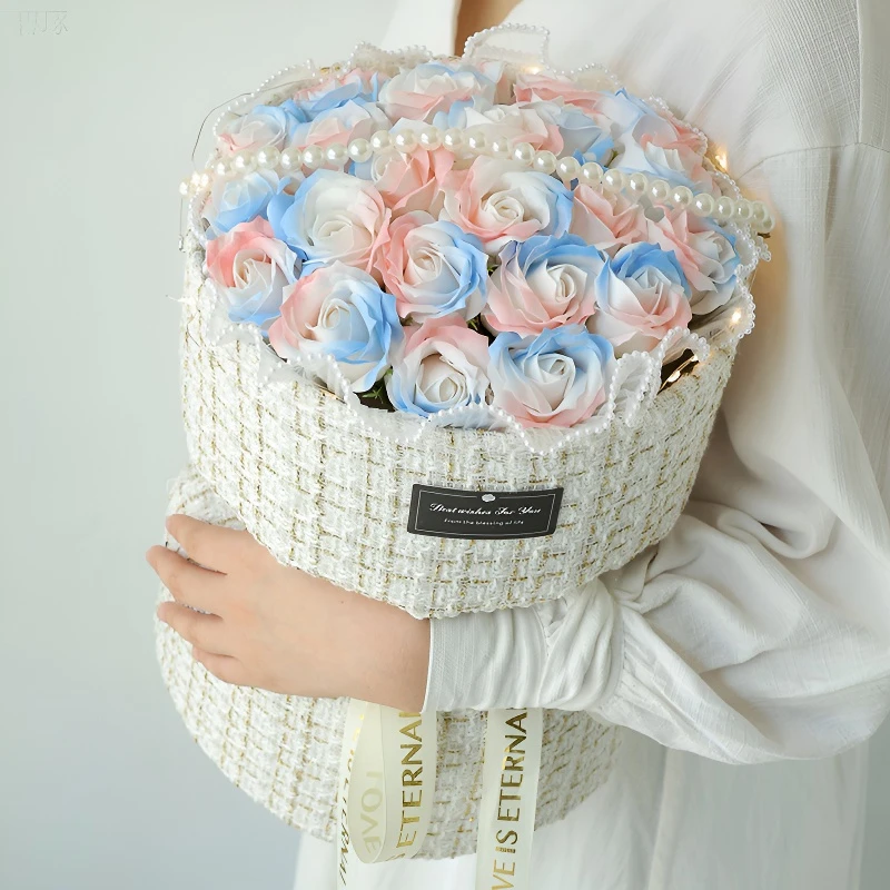 七夕生日礼物小香风香皂永生仿真玫瑰花束送女友闺蜜七夕情人节