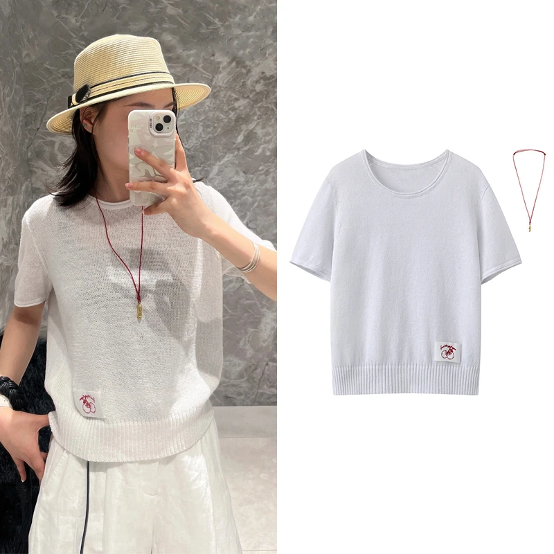 【T恤】新中式针织衫2025夏新品《好柿成双》刺绣轻薄短袖K6178