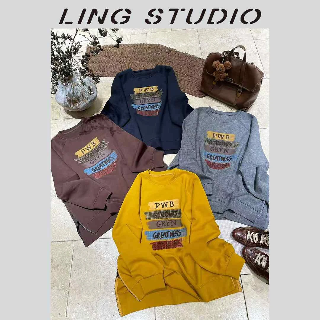 LING/STUDIO『织梦宣言』秋冬休闲字母设计款印花圆领卫衣5091901