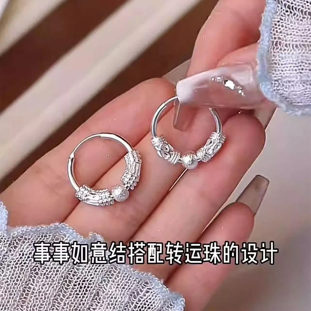 合金亚克力耳饰 复古转运珠耳圈经典设计百搭耳饰女款ins耳环精致