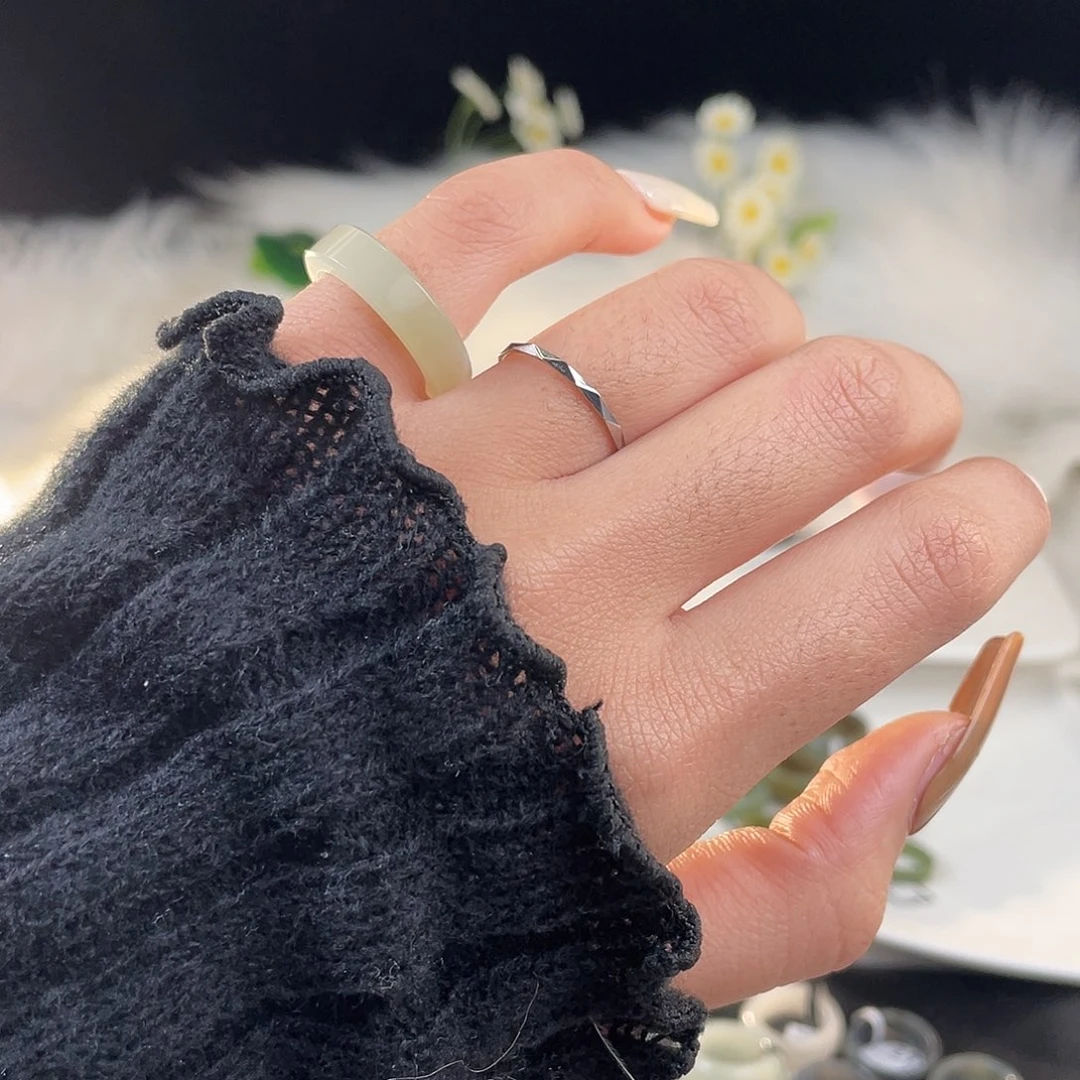 和田玉未镶嵌戒指U18晴水窄直切17mm