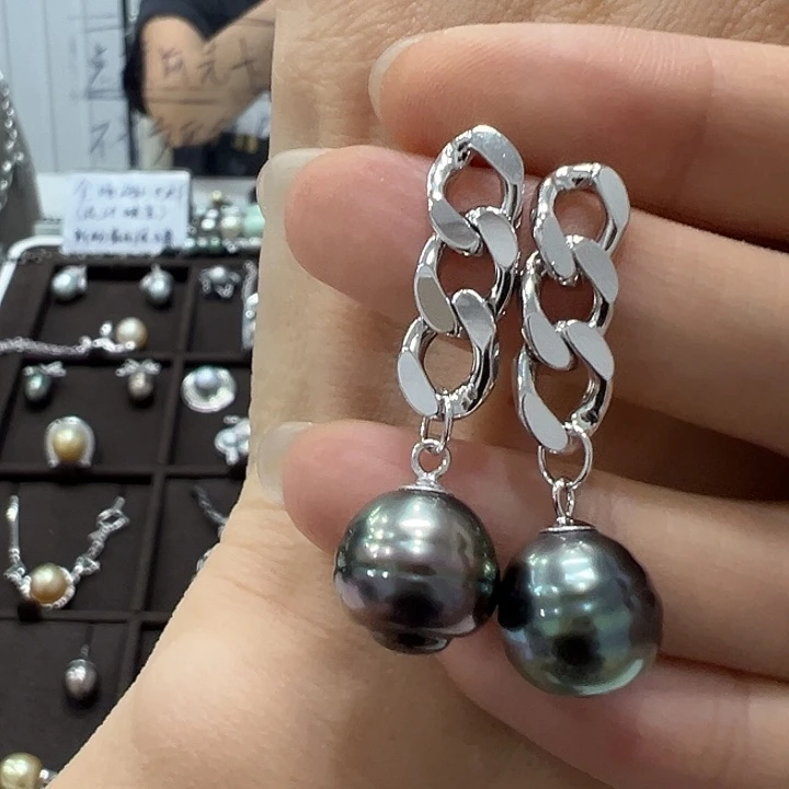 银S925镶嵌海水珍珠耳饰