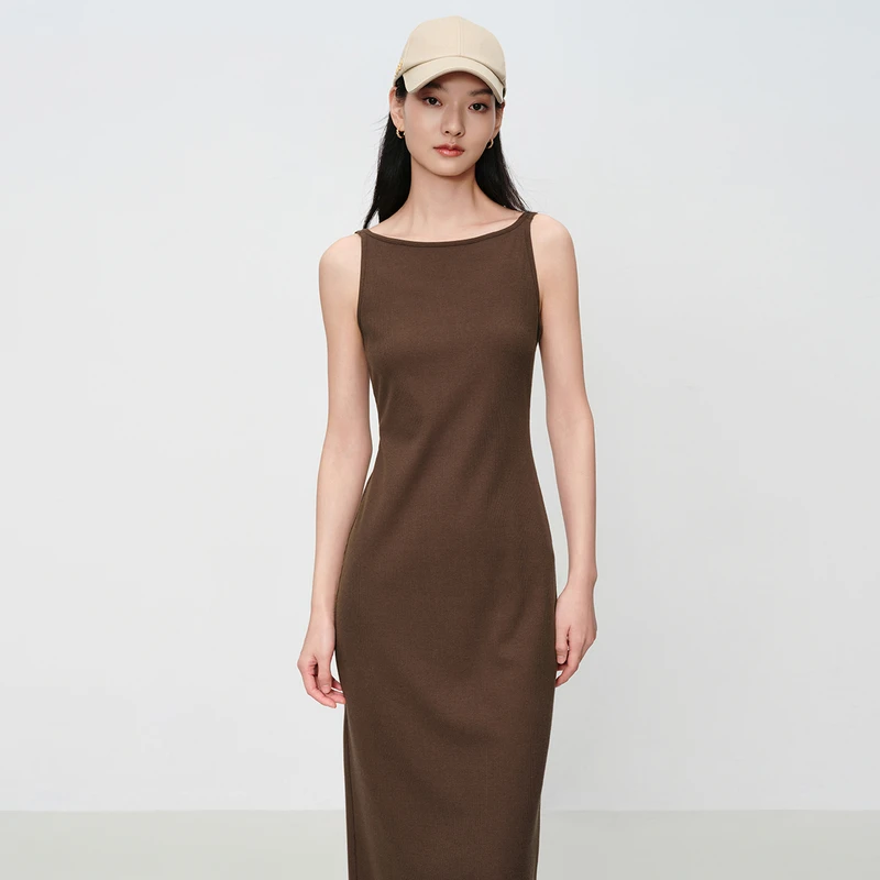 EP雅莹新款女装 弹力丝棉中长款吊带收腰打底连衣裙4216A