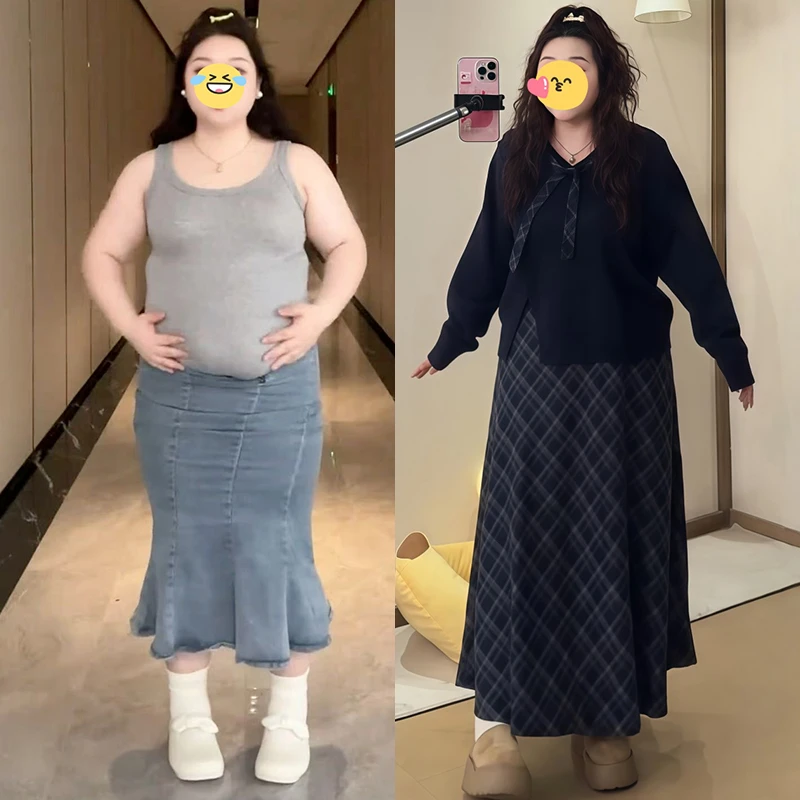 大码女装学院风甜美软糯针织毛衣女秋冬季胖mm设计感宽松显瘦上衣