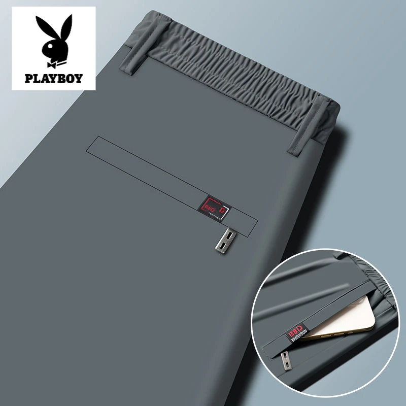 花花公子夏季薄款休闲裤男士冰丝高弹力松紧直筒运动宽松裤子长裤