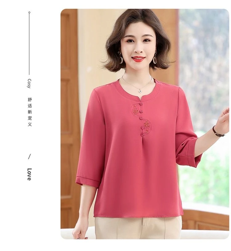 雅鹿优选中老年妈妈装夏装衬衫女薄款套装洋气气质时尚404