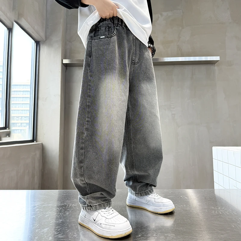 童装儿童春秋款灰黑色牛仔裤中大童男童春季百搭洋气帅气韩版裤子