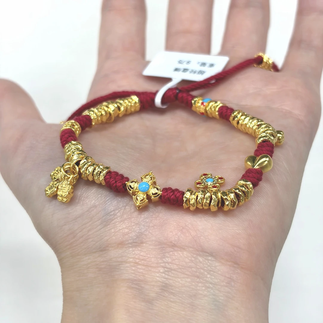 【金手链】红绳金刚杵盘缠手链黄金5G足金999编织零附加