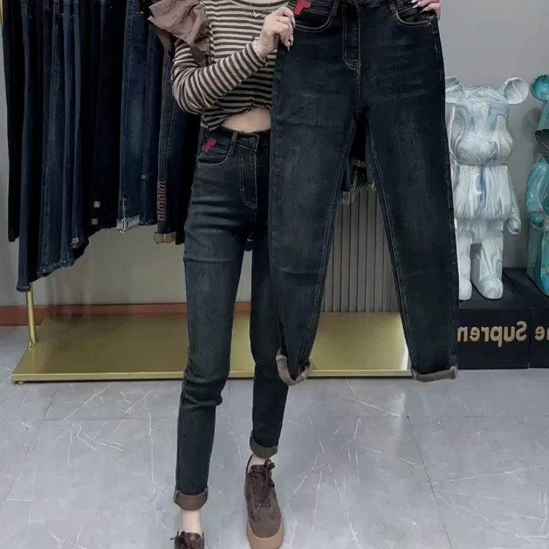 春秋韩版高腰弹力牛仔裤九分裤女2025新款百搭修身显瘦小脚铅笔裤