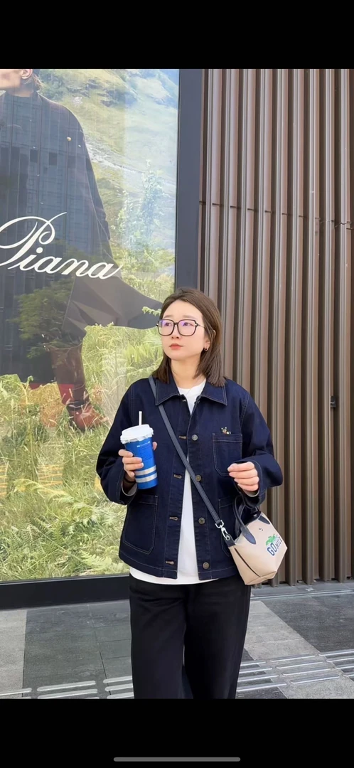 072 & RICE【福气猫】秋冬翻领两穿超弹牛仔外套 A-MHG1147