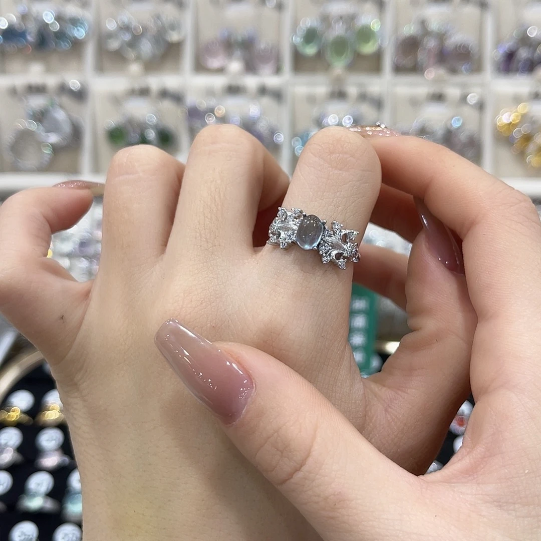 蛇纹石玉银S925镶嵌戒指