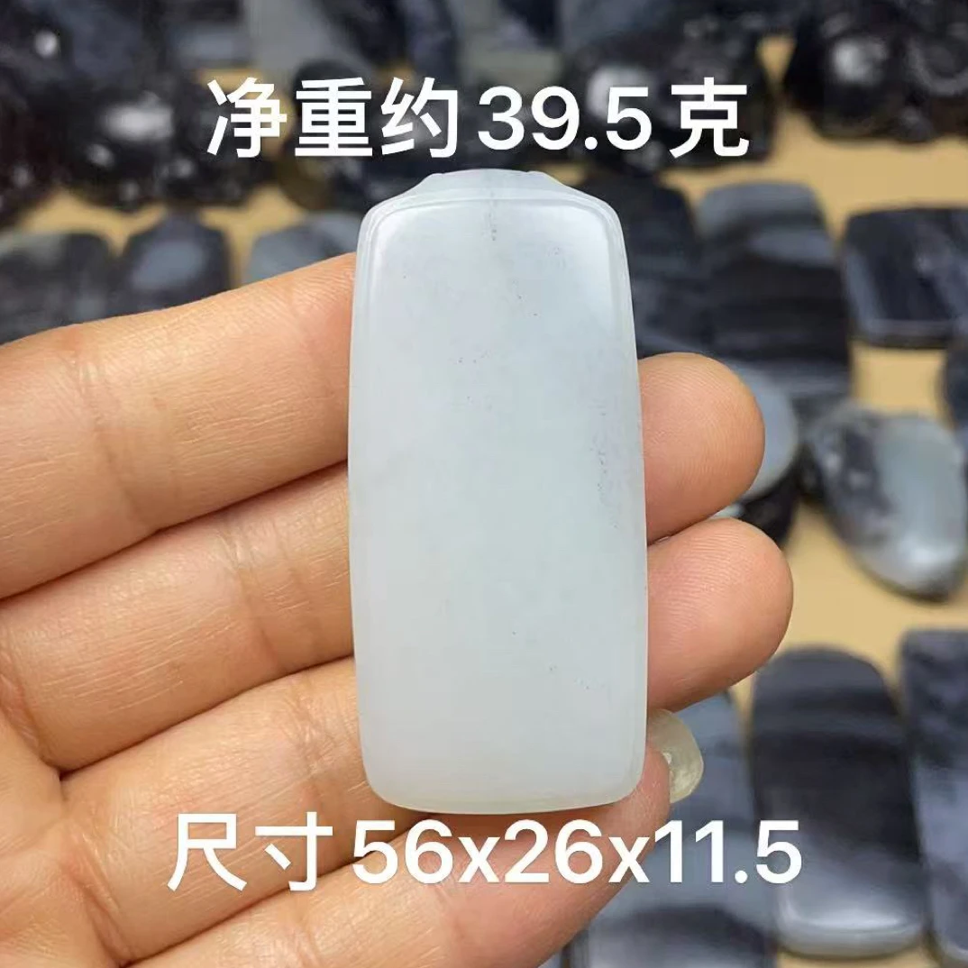 天然和田玉籽 料青花白底散墨手工平安无事牌玉佩挂件吊坠