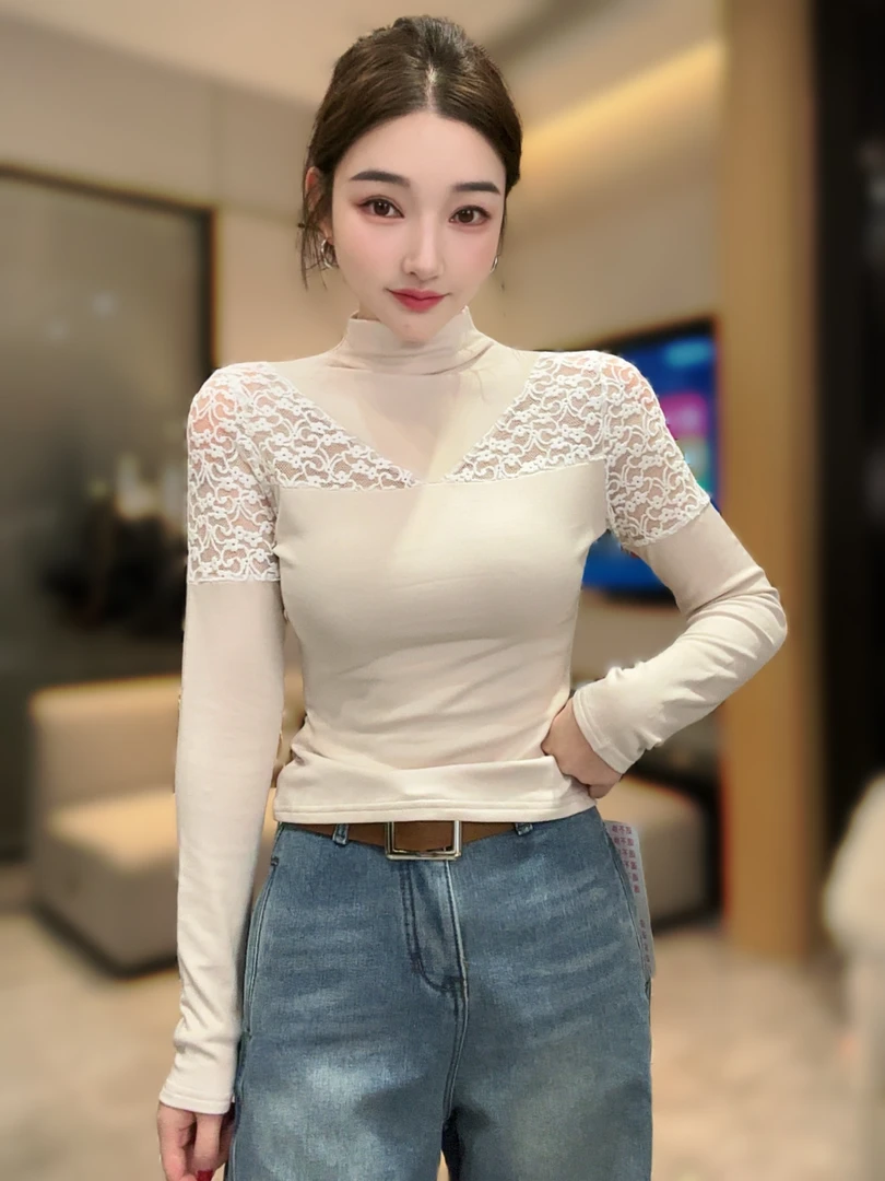 2025新款长袖打底衫女内搭洋气小衫半高领气质百搭修身t恤上衣