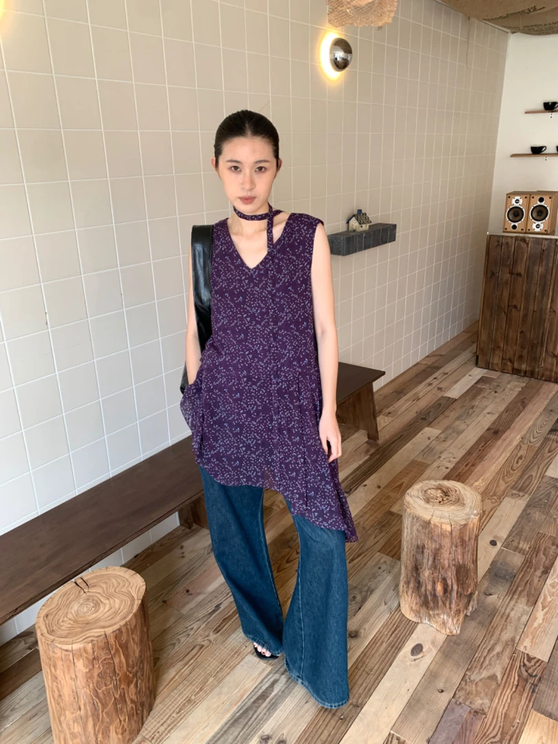 【佩斯画廊美术生】波西米亚风小清新碎花斜边不规则上衣T恤 CQ279