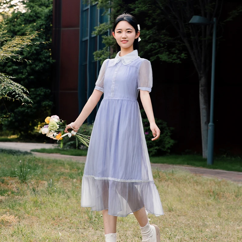 2025新款连衣裙显瘦气质夏季公主时尚翻领青少女学生装长裙宽松