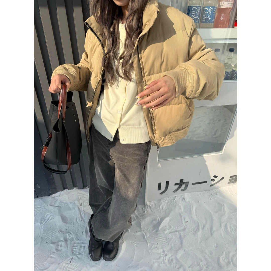 HELLOTANGO《冬季往事》复古90白鸭绒立领夹克面包保暖羽绒服851125