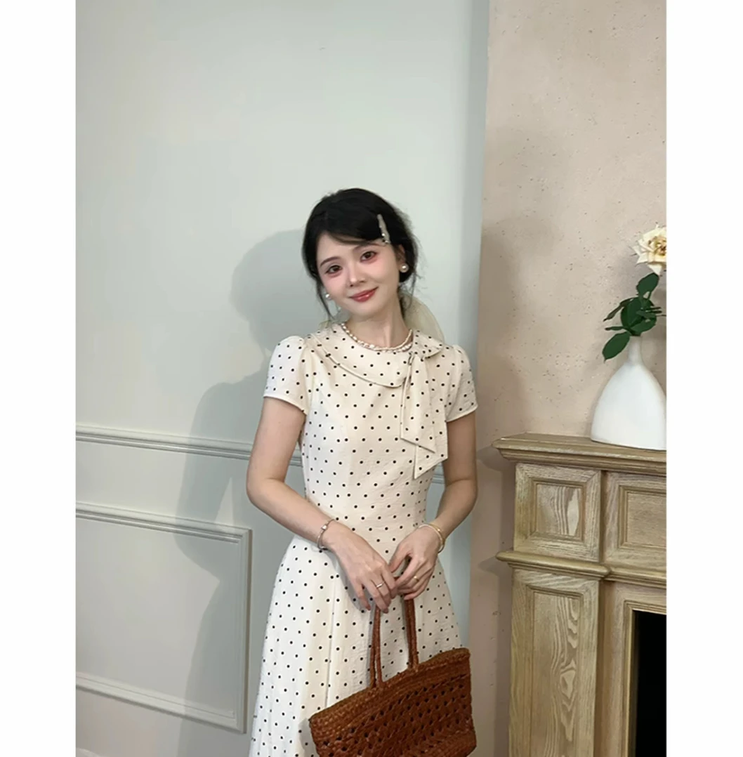复古法式复古收腰A字无袖连衣裙夏季气质娃娃领长裙