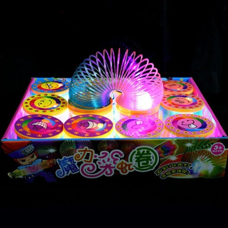 直销地摊热卖儿童益智笑脸魔幻灯光彩虹圈叠叠圈弹簧圈玩具教程