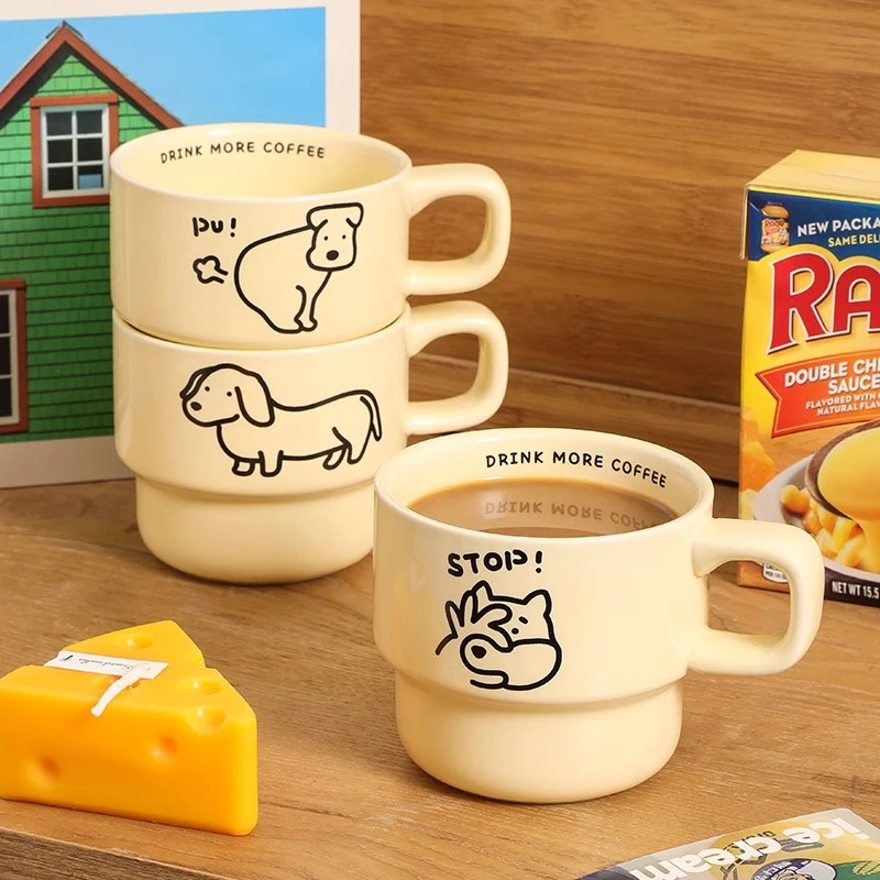 家用创意情侣杯时尚小清新牛奶杯咖啡杯可爱小狗狗简约马克杯