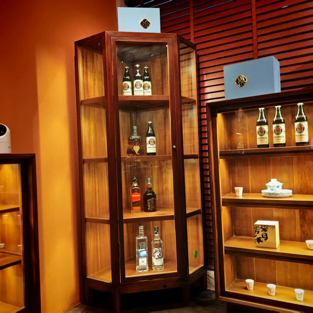 173高茶餐厅计实木转角柜酒柜展示柜新中式直角收纳柜角落柜子