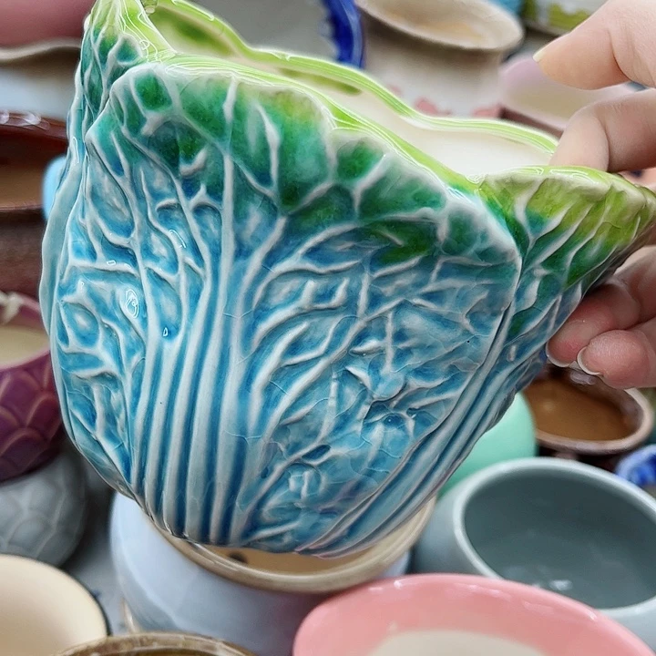 多肉绿植陶瓷花盆9.9包邮，有孔