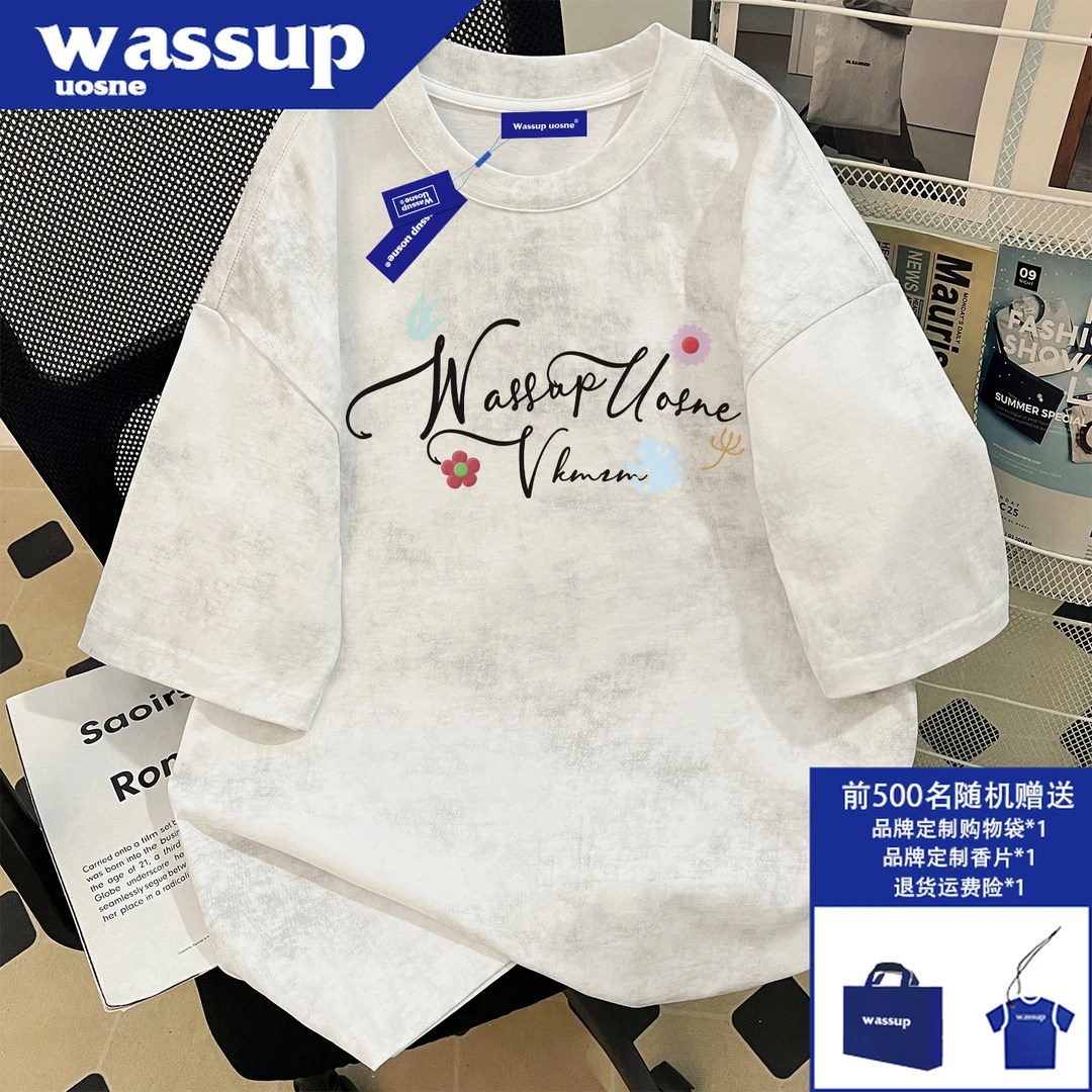 WASSUP UOSNE美式ins短袖T恤男夏季小众高级感百搭宽松潮流上衣服