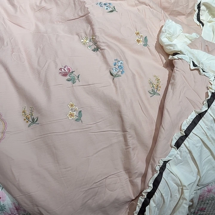 多***运棉棉粉色小花多功能四件套
