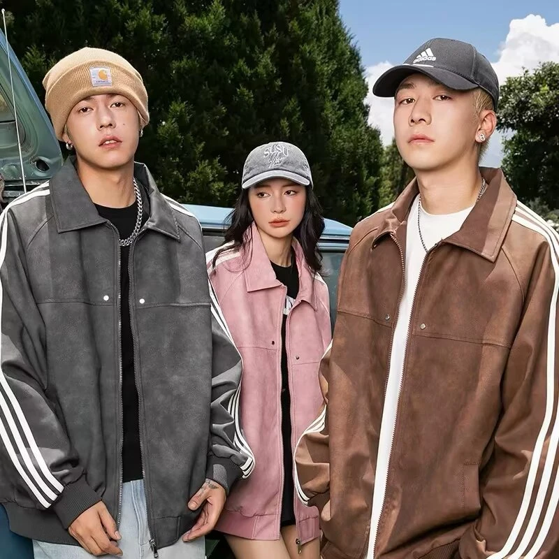 HT116 春秋痞帅外套男ins高街潮牌港风日系原宿风pu皮衣宽松夹克