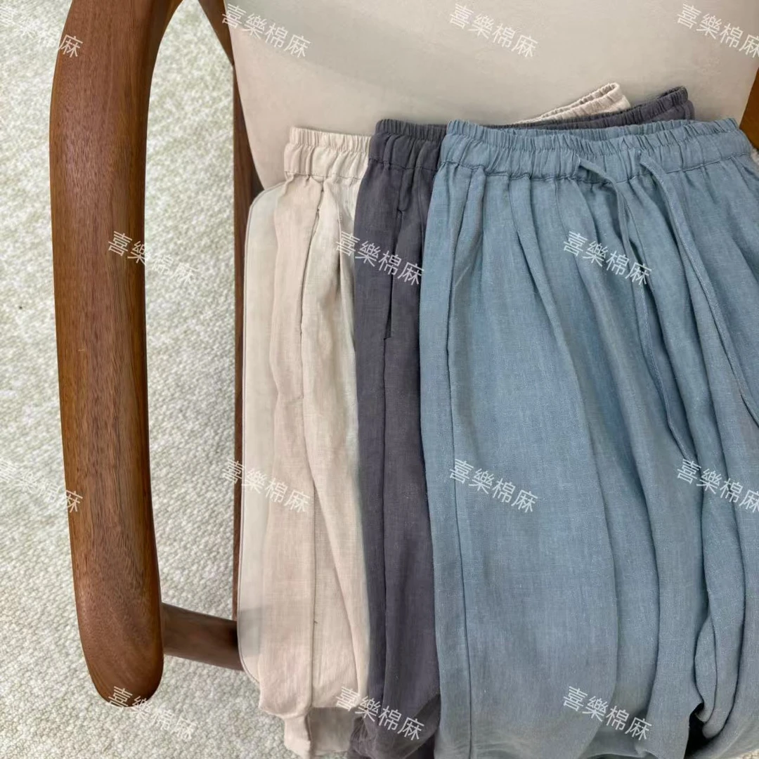 喜樂  2025重工砂洗高定苎麻天丝捏褶山本裤夏季新款简约宽松阔腿