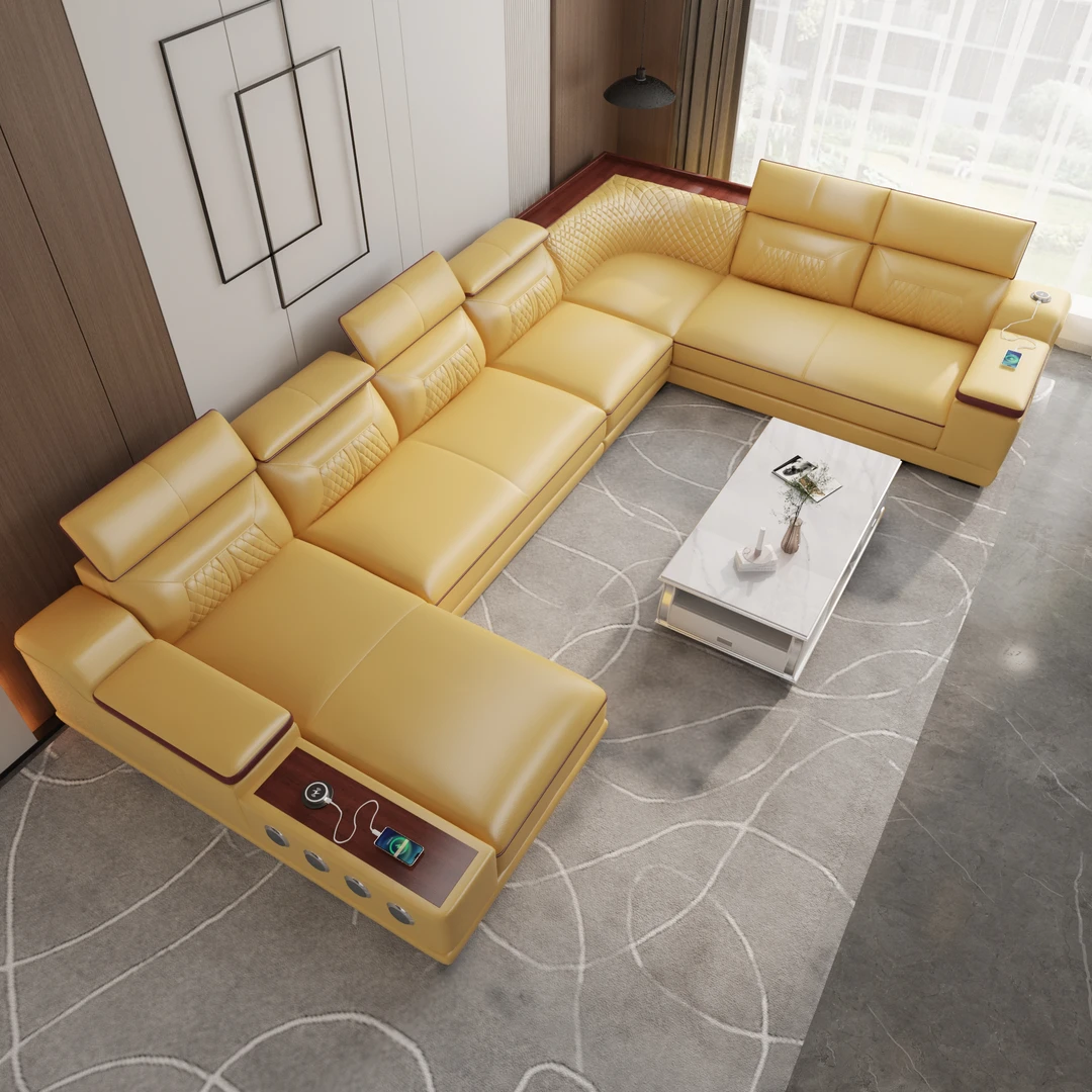 来自星星广东佛山真皮沙发头层牛皮转角大户型客厅现代简约皮沙发