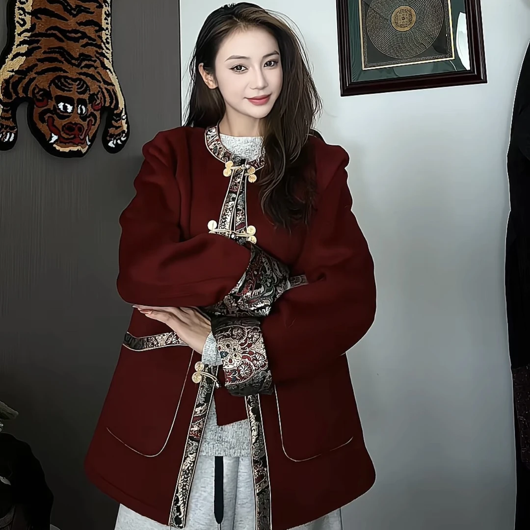 秋冬款羊绒民族风对开藏装外套